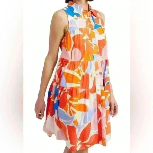 En Saison Indira Floral Tiered Sleeveless Cotton&Linen Shirtdress size M floral - Picture 1 of 11